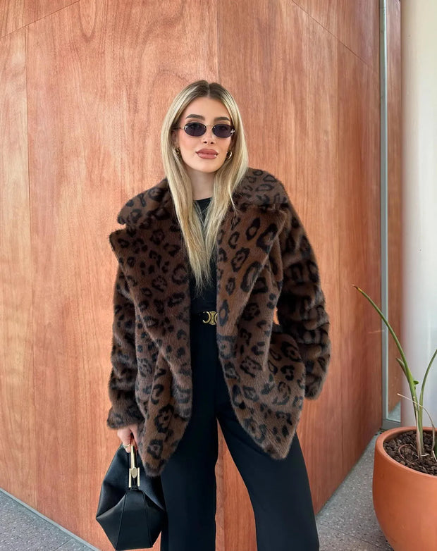 Fashion Wild Leopard-Print Plush Imitation Fur Luxury Coat