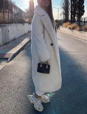 Luxury Temperament Single Button White Woolen Coat