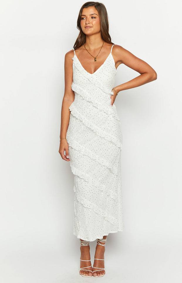Hudson White Ruffle Maxi Dress – INNSLANE