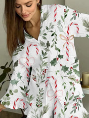 Women's Christmas Print Linen Cotton Suit