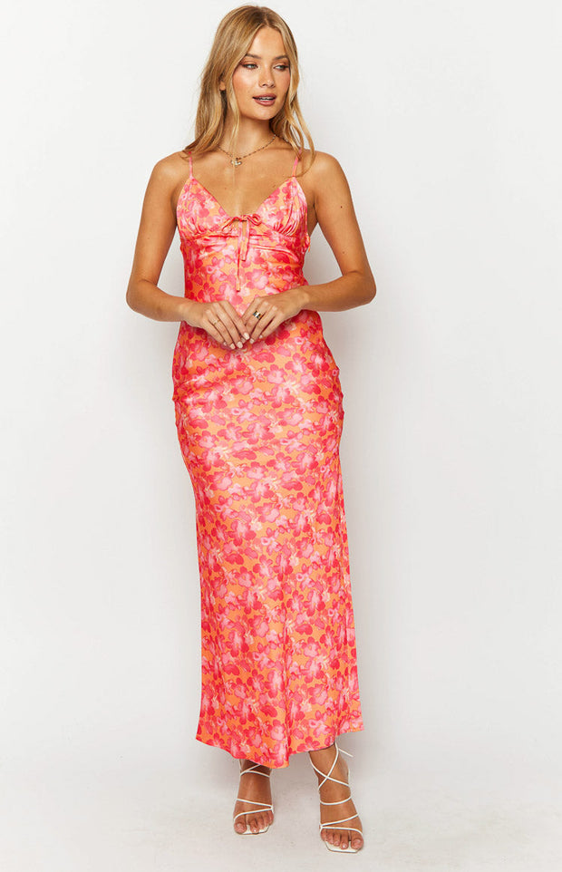 Jude Orange Floral Print Maxi Formal Dress