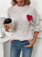 2024 New Autumn and Winter Half-High Collar Valentine's Day Love Pattern Sweater for Women