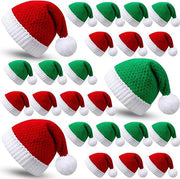 Party Hat Christmas Hat Fluffy Ball Cap Red and Green Striped Warm Hat Parent-Child Hat Santa Claus Hat