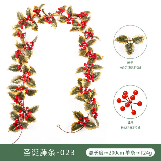 Christmas Atmosphere Layout Simulation Christmas Rattan Wall Hanging Home Decoration Red Berry Soft Rattan