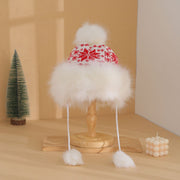 Snowflake Christmas Hat Fashion Hairy Ball Hat Female Winter Fleece Lined Padded Warm Keeping Knitted Hat