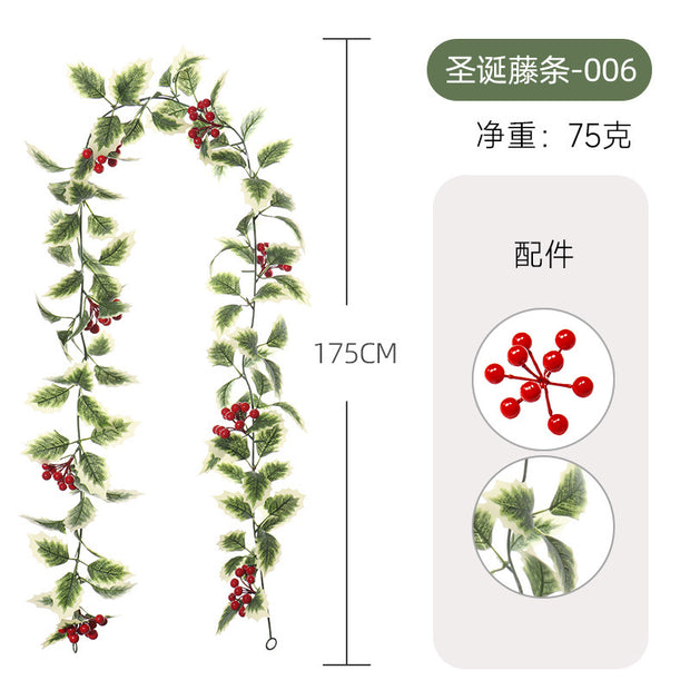 Christmas Atmosphere Layout Simulation Christmas Rattan Wall Hanging Home Decoration Red Berry Soft Rattan