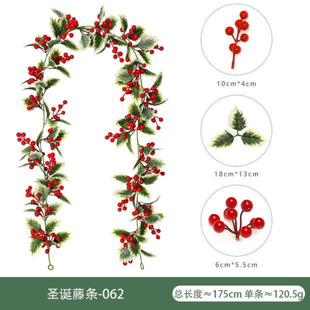 Christmas Atmosphere Layout Simulation Christmas Rattan Wall Hanging Home Decoration Red Berry Soft Rattan