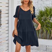 Loose Casual V-neck Short Sleeve Pleated Dresses