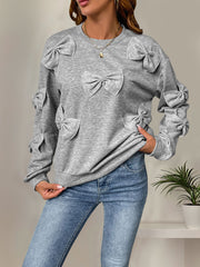 2024 New Casual Bow Stitching Gray round-Collar Sweater