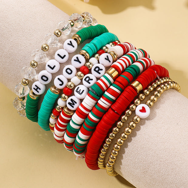 Holiday Gift Snowman Bracelet All-Match Jewelry Christmas Polymer Clay Beaded Bracelet Suit