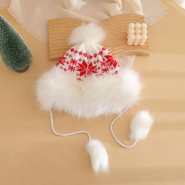 Snowflake Christmas Hat Fashion Hairy Ball Hat Female Winter Fleece Lined Padded Warm Keeping Knitted Hat