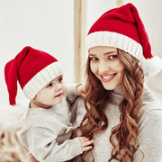 Party Hat Christmas Hat Fluffy Ball Cap Red and Green Striped Warm Hat Parent-Child Hat Santa Claus Hat