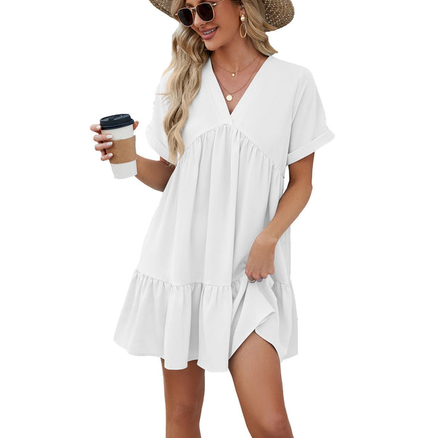 Loose V Neck Solid Color Summer Dresses