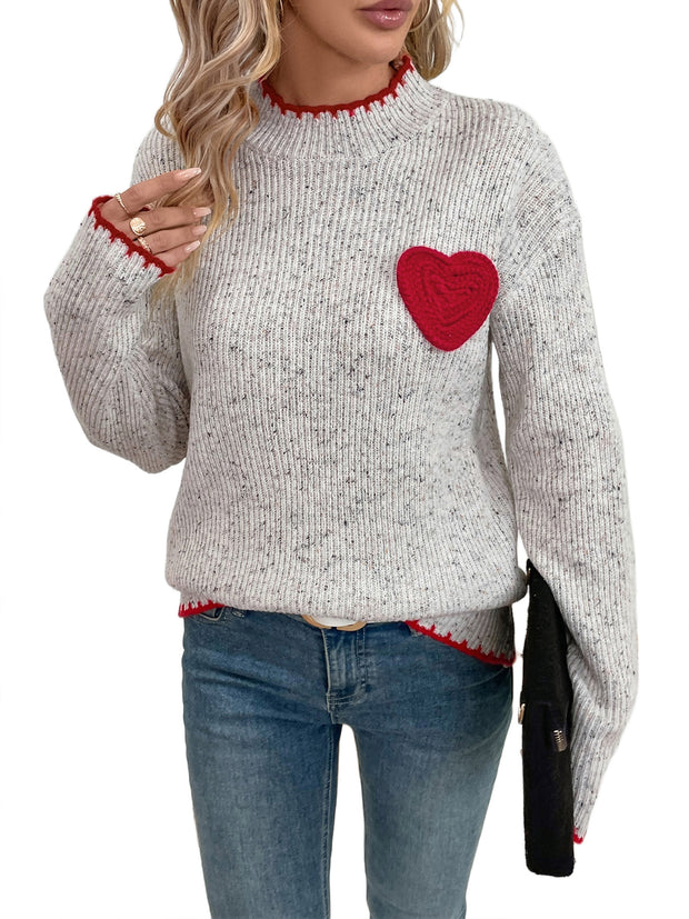 2024 New Autumn and Winter Half-High Collar Valentine's Day Love Pattern Sweater for Women