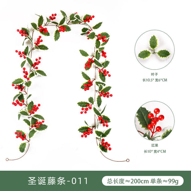 Christmas Atmosphere Layout Simulation Christmas Rattan Wall Hanging Home Decoration Red Berry Soft Rattan