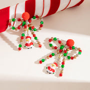 Fashion Colorful Beaded Bowknot Fur Ball Earrings Creative Santa Claus Pendant Christmas Earrings