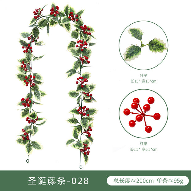 Christmas Atmosphere Layout Simulation Christmas Rattan Wall Hanging Home Decoration Red Berry Soft Rattan