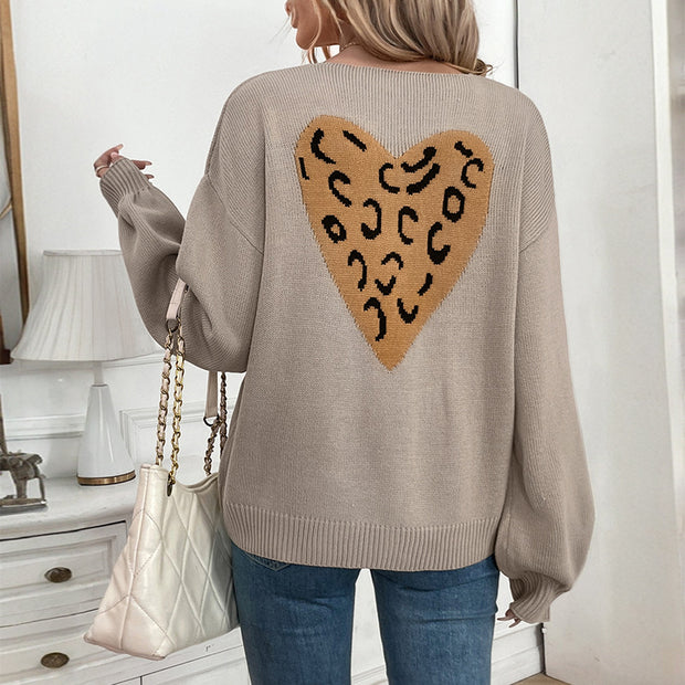 Pure Color Tied Cardigan Sweater Hot Sale New Back Love V-neck Women's Cardigan