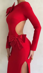 Chic bow sexy round neck midi dress