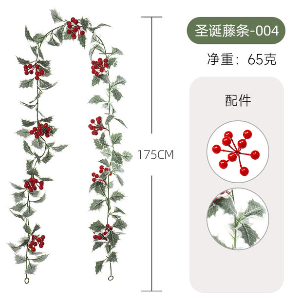 Christmas Atmosphere Layout Simulation Christmas Rattan Wall Hanging Home Decoration Red Berry Soft Rattan