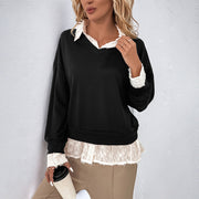 2024 New Casual Top Cross-Border Lapel Patchwork False Two-Piece Sweaters Women