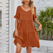 Loose Casual V-neck Short Sleeve Pleated Dresses