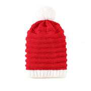 Party Hat Christmas Hat Fluffy Ball Cap Red and Green Striped Warm Hat Parent-Child Hat Santa Claus Hat