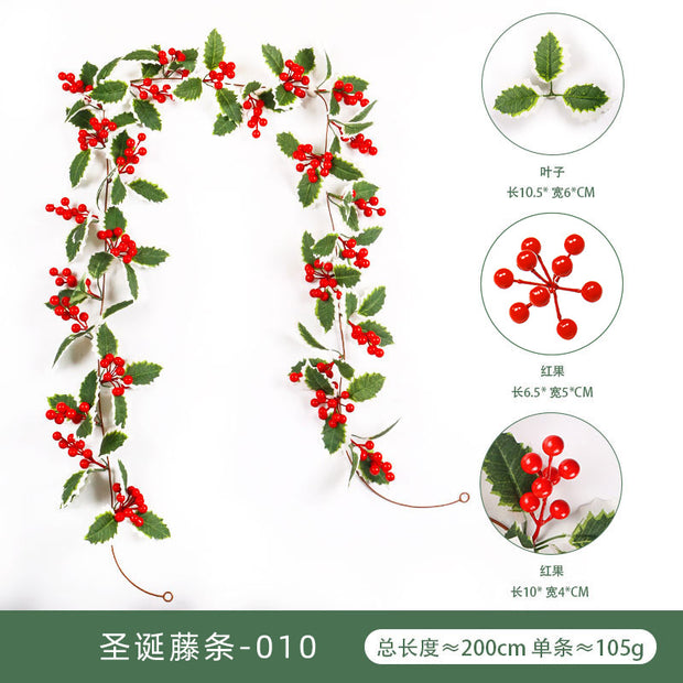 Christmas Atmosphere Layout Simulation Christmas Rattan Wall Hanging Home Decoration Red Berry Soft Rattan