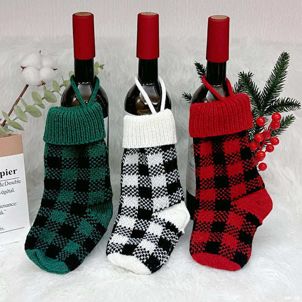 New Christmas Decorations Knitted Plaid Small Size Christmas Stockings Christmas Gift Bag