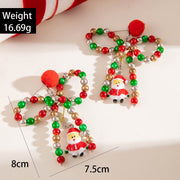 Fashion Colorful Beaded Bowknot Fur Ball Earrings Creative Santa Claus Pendant Christmas Earrings