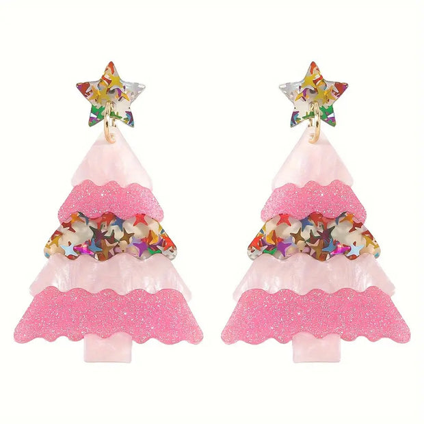 Christmas Acrylic Earrings Accessories New Christmas Tree Stitching Cartoon Earrings Earrings Wholesale