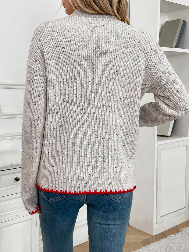 2024 New Autumn and Winter Half-High Collar Valentine's Day Love Pattern Sweater for Women