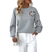 Beaded Top 2024 Autumn and Winter Women's round Neck Loose Casual Hollow-out Pullover Sweater