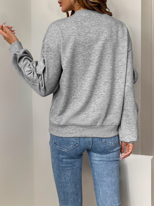 2024 New Casual Bow Stitching Gray round-Collar Sweater