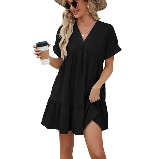 Loose V Neck Solid Color Summer Dresses