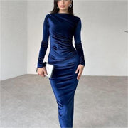 Velvet shiny long-sleeved maxi dress