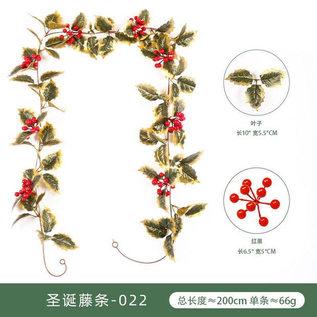 Christmas Atmosphere Layout Simulation Christmas Rattan Wall Hanging Home Decoration Red Berry Soft Rattan