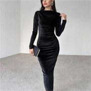 Velvet shiny long-sleeved maxi dress