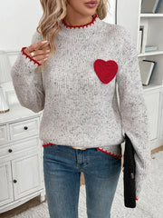 2024 New Autumn and Winter Half-High Collar Valentine's Day Love Pattern Sweater for Women