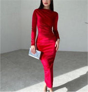 Velvet shiny long-sleeved maxi dress