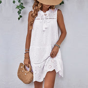 Hollow Sleevless Lace Up Summer Dresses