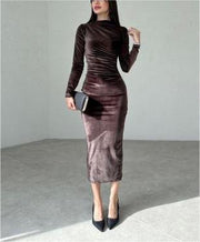 Velvet shiny long-sleeved maxi dress