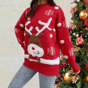 Jacquard Deer Sweater Women's Knit Shirt Elk Embroidered Crew Neck New Christmas and New Year Coat