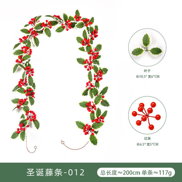 Christmas Atmosphere Layout Simulation Christmas Rattan Wall Hanging Home Decoration Red Berry Soft Rattan