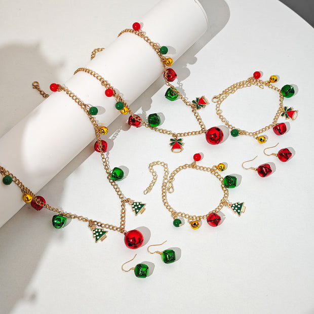 Christmas Christmas Tree Bell Bracelet Necklace Earrings High-Grade Contrast Color Bell Jewelry Suit