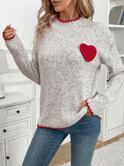 2024 New Autumn and Winter Half-High Collar Valentine's Day Love Pattern Sweater for Women