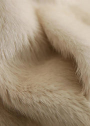 Plus Size Beige V Neck Mink Hair Coats Long Sleeve