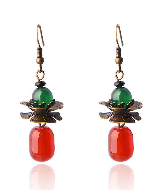 Stylish Red Green Agate Copper Elegant Drop Earrings