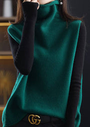 Stylish blackish green Turtle Neck thick Woolen knit vest Sleeveless