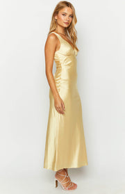 Verlaine Yellow Satin Maxi Dress